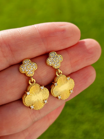 18k gold plated dangling clover earrings