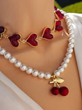 18k gold plated cherry and heart necklaces