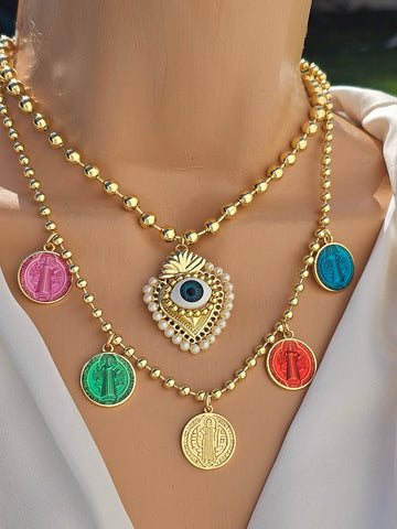 18k gold plated eye and dangling color San Benito necklaces