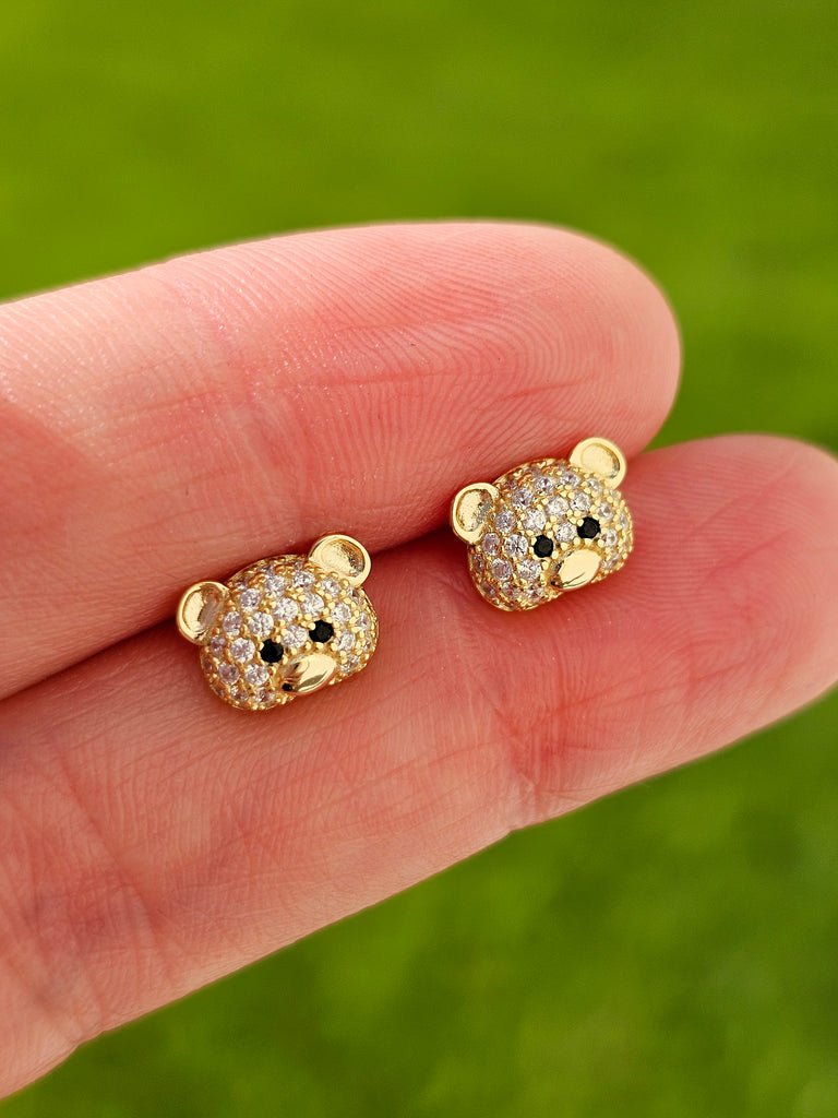 .925 Sterling silver CZ bear earrings