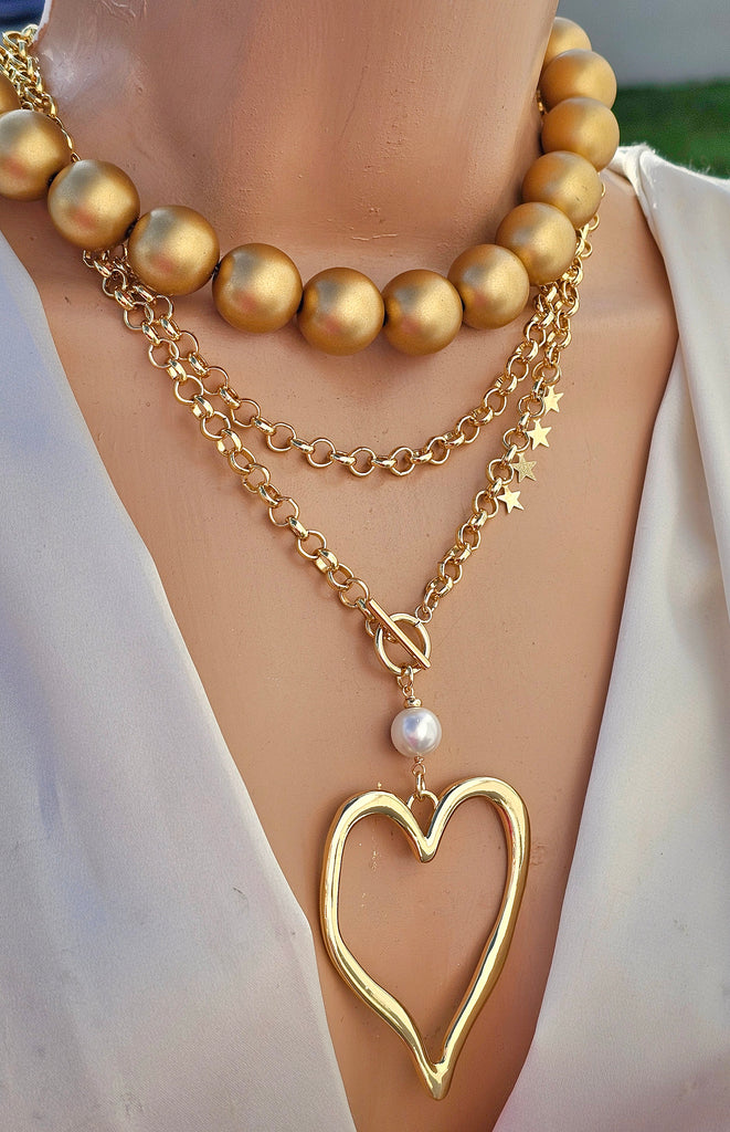 18k gold plated  gold balls and heart necklaces