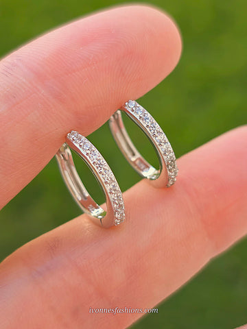 .925 Sterling silver CZ 12 mm hoop earrings
