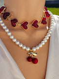 18k gold plated cherry and heart necklaces