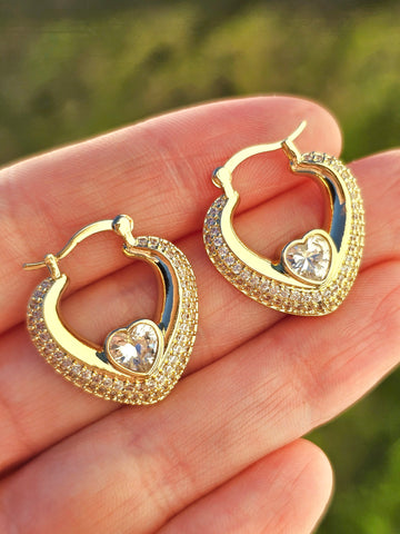 18k gold plated CZ heart earrings