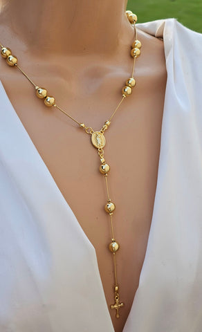 18k gold plated lady of guadalupe balls necklace