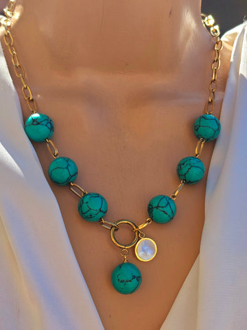Stainless steel turquoise necklace set