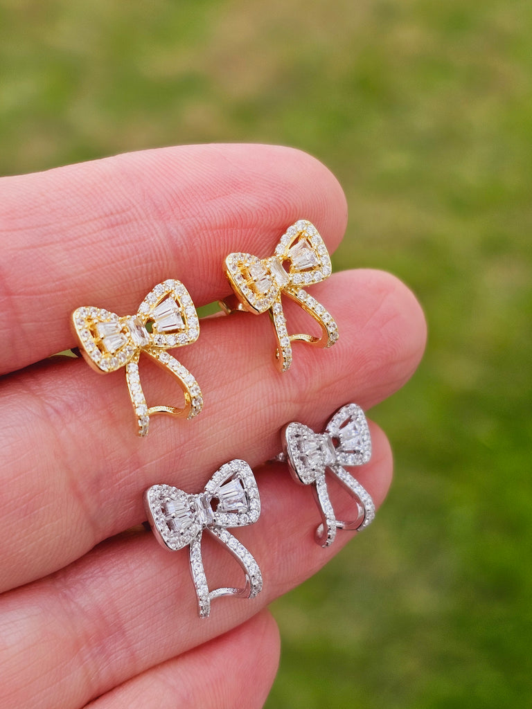 .925 Sterling silver CZ bow earrings