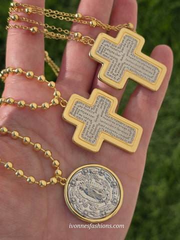 18k gold plated Lord's prayer and Lady of Guadalupe necklaces