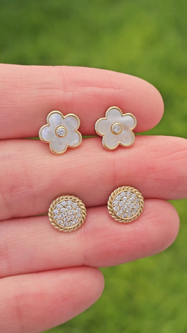 .925 sterling silver flower and circle CZ stud earrings