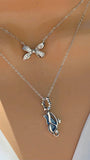 .925 Sterling silver blue butterfly and bow necklace