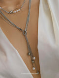 Stainless steel safety pin and pearls necklaces