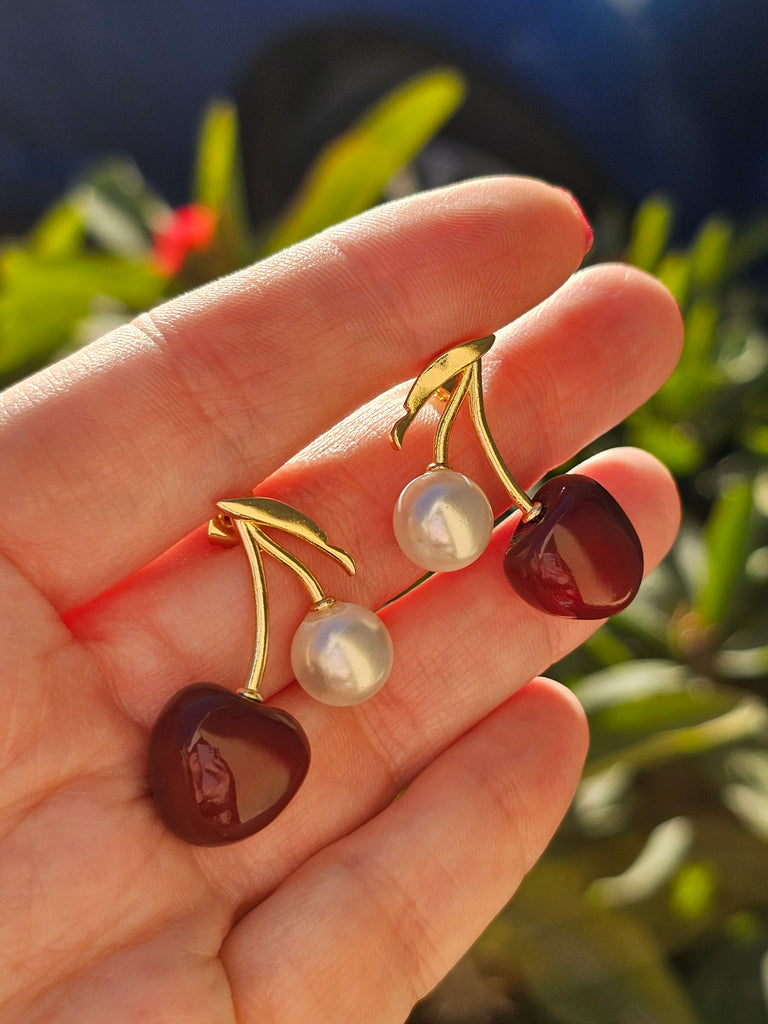 18k gold plated cherry earrings