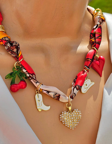 18k gold plated pearls Heart scarf charms necklaces