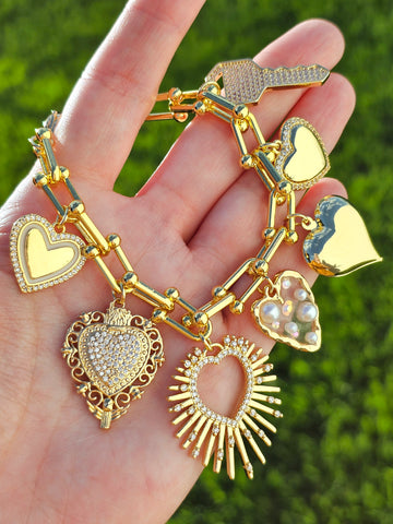 18k gold plated dangling hearts bracelets