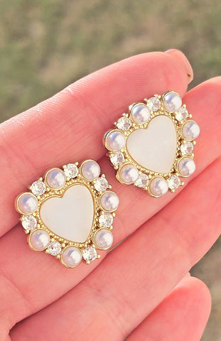 18k gold plated pearl and CZ heart earrings