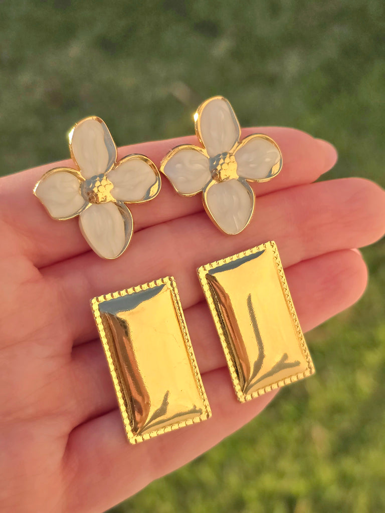 Stainless steel minimalist and flower earrings