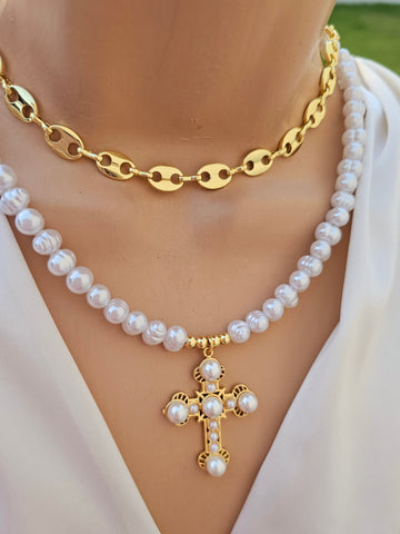 18k gold plated cross and chain necklaces