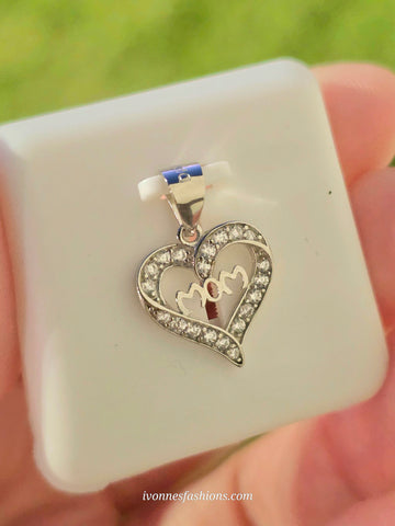 .925 Sterling silver mom heart pendant