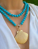 18k gold plated 36in long natural stones and shell pendant necklaces