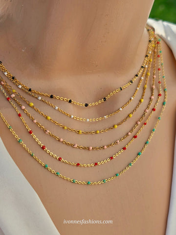 18k gold plated dainty beaded chain necklaces