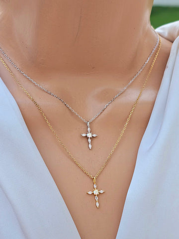 .925 Sterling silver CZ cross necklaces