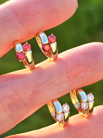 18k gold plated red and pink cz hoop earrings