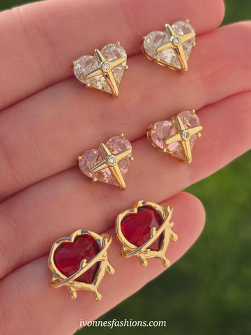 18k gold plated Crystal heart studs