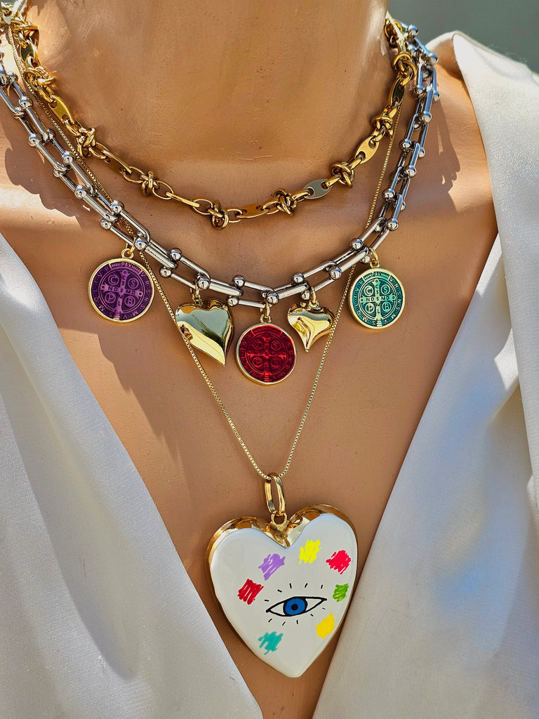18k gold plated chain, San Benito and evil eye necklaces