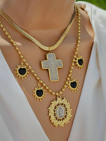 18k gold plated cross and lady of Guadalupe necklaces