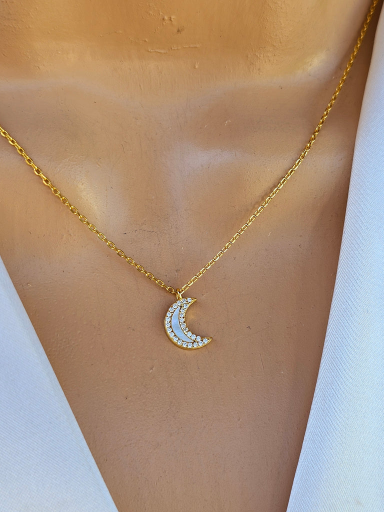 .925 Sterling silver CZ moon necklace