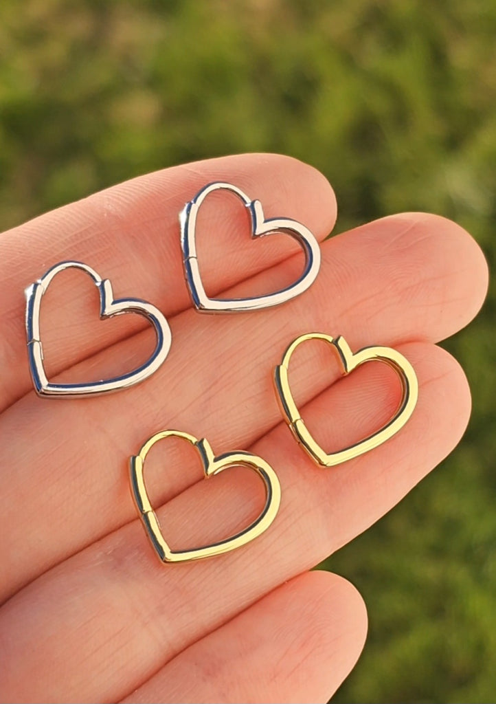 .925 Sterling silver heart hoop earrings