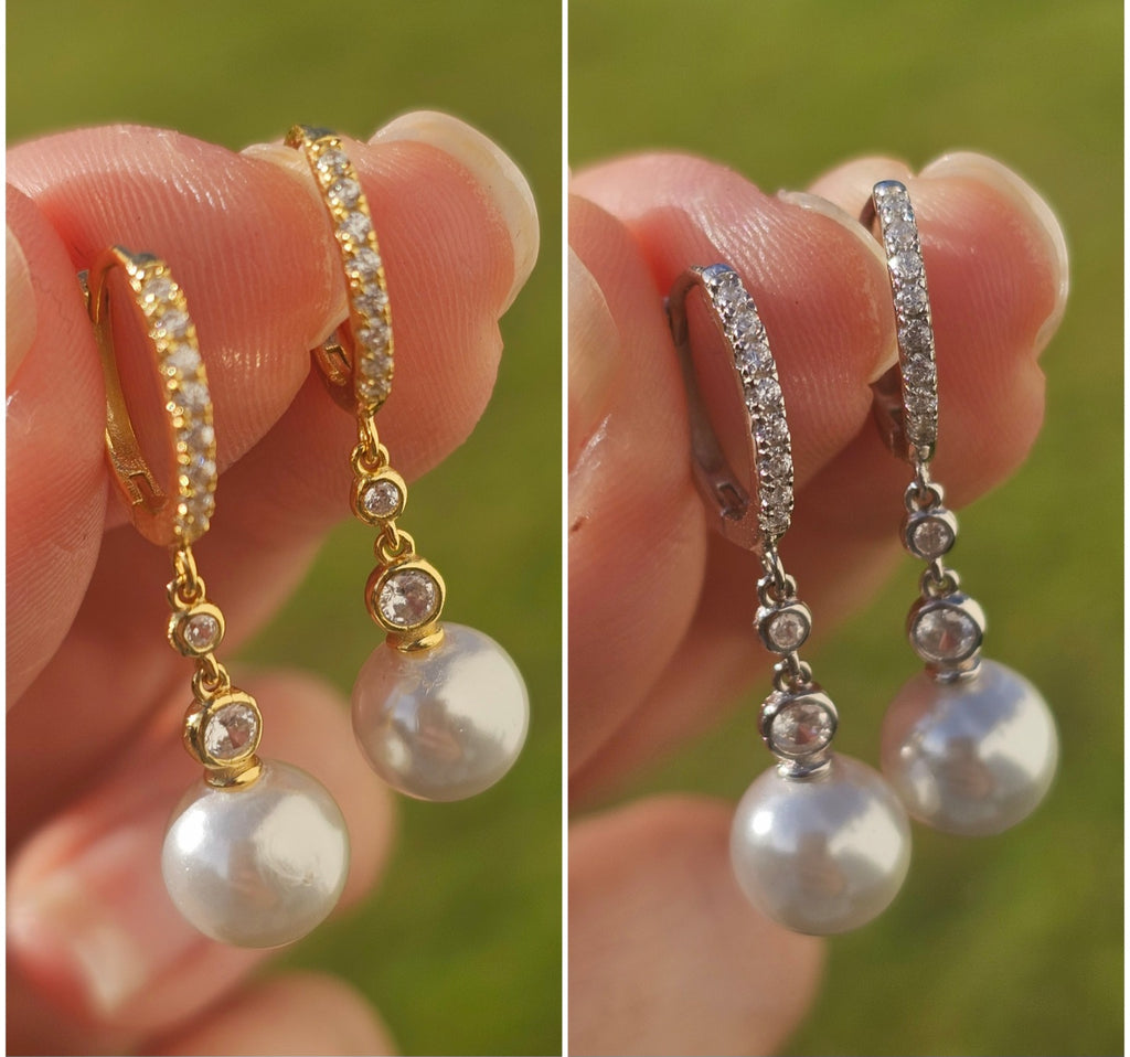 .925 Sterling silver dangling pearl earrings