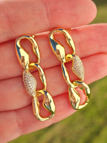 18k gold plated chain CZ earrings