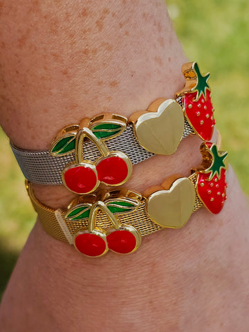 18k gold plated strawberry and cherry bracelets