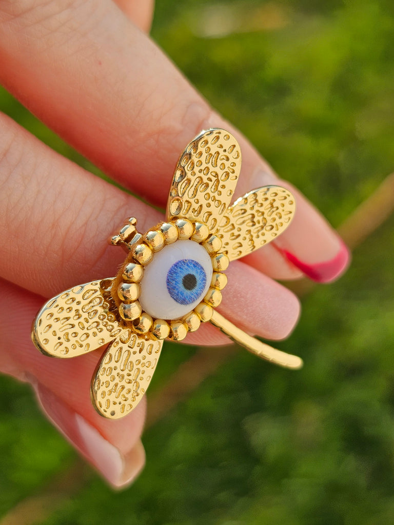 18k gold plated dragonfly evil eye rings