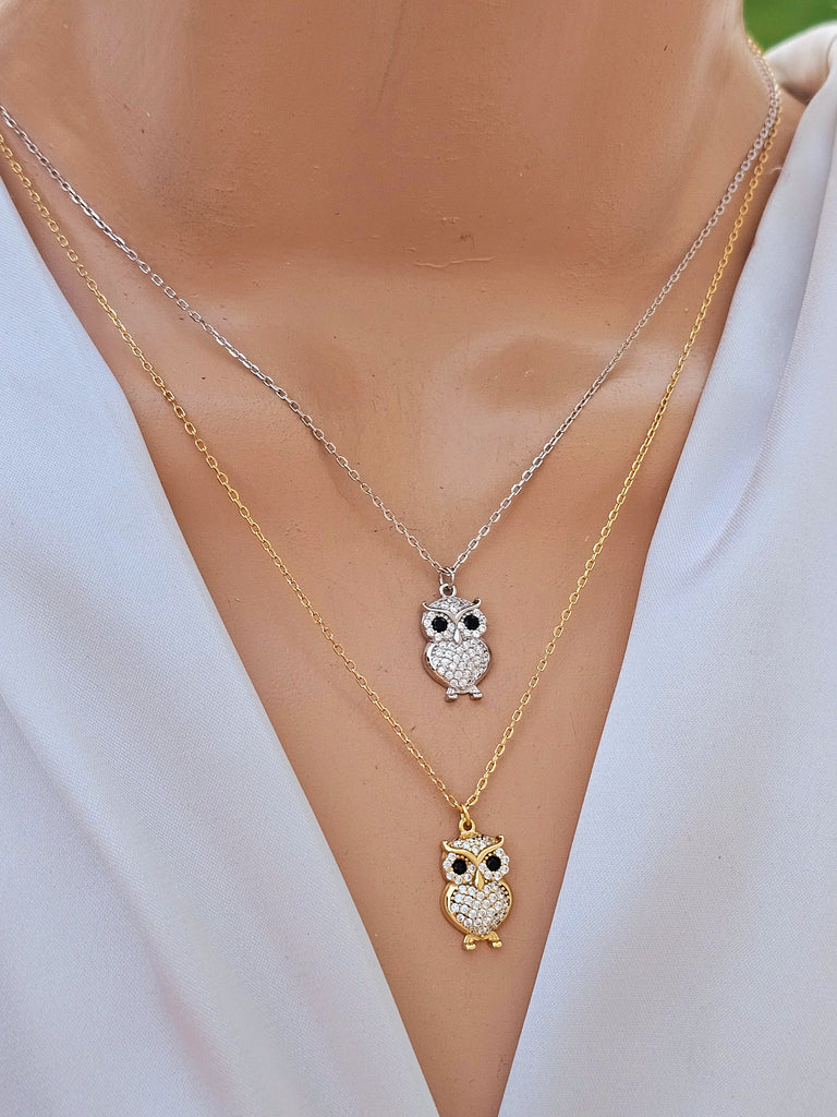 .925 Sterling silver CZ Owl necklace