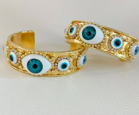 18k gold plated cuff evil eye bracelets