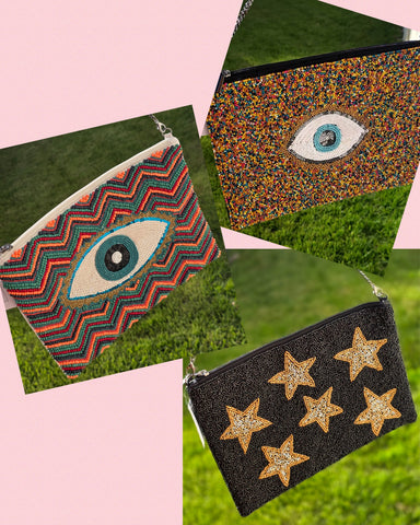 Fashion seed beaded clutch handbag