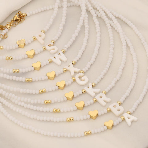18k gold plated initial white Necklace