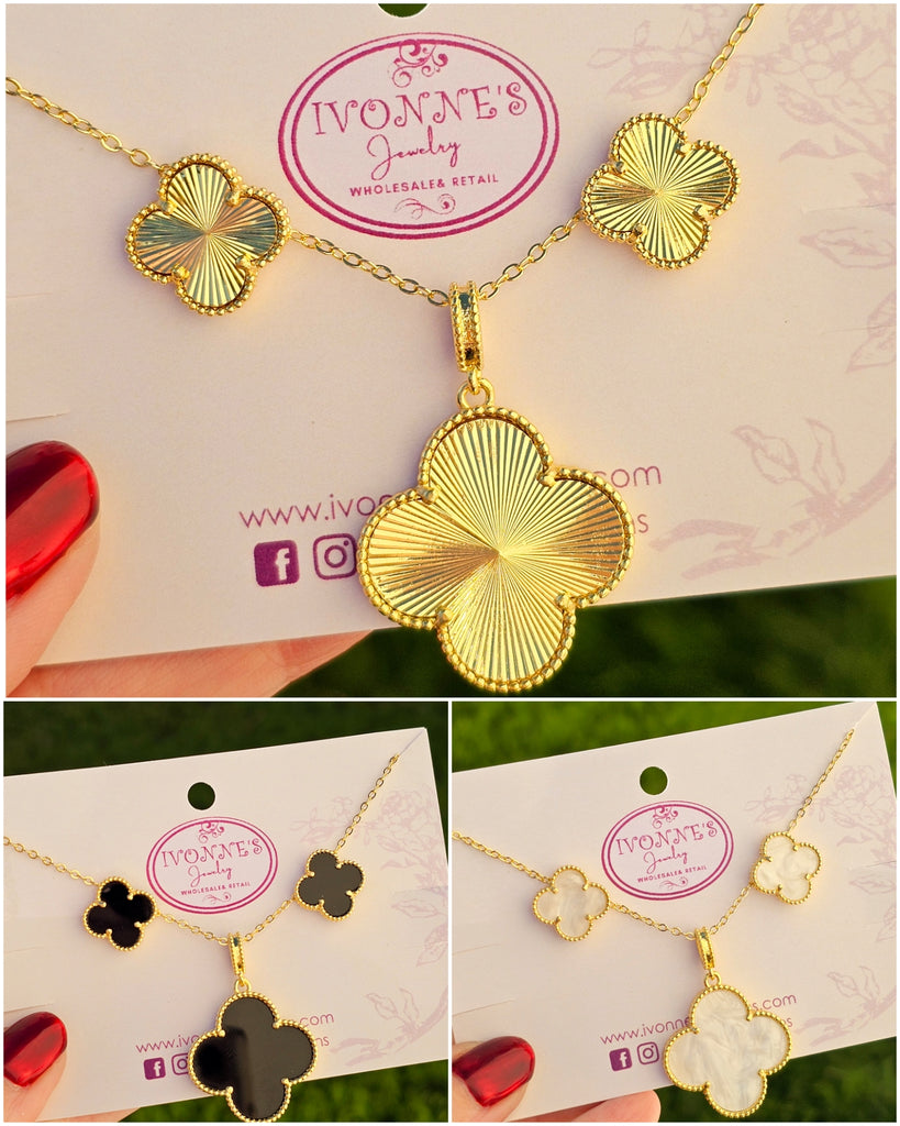 18k gold plated Clover necklaces set with earrings