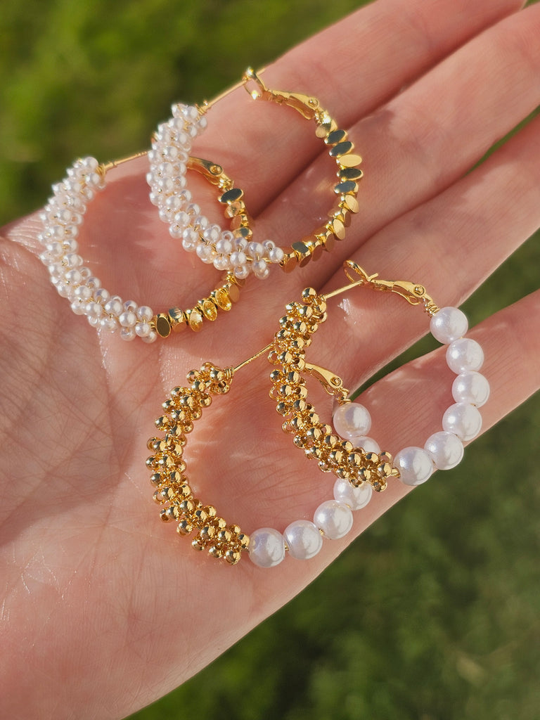 18k gold plated pearl hoop earrings