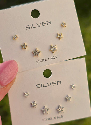 .925 Sterling silver  3 pairs stars set earrings