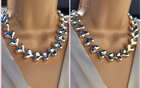 18k real gold plated chunky hearts necklace