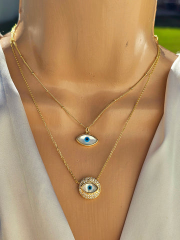 18k real gold plated evil eye necklace