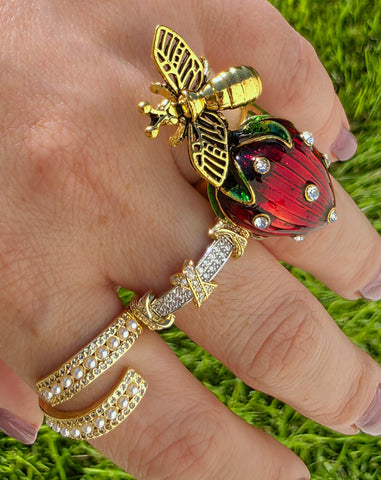 18k gold plated strawberry and Cz rings