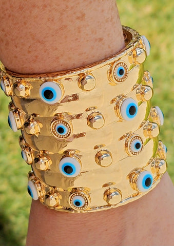 18k gold plated evil eye cuff bangle bracelets