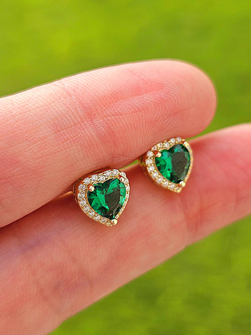 .925 sterling silver CZ green heart earrings