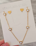Stainless steel pearls hearts necklace set