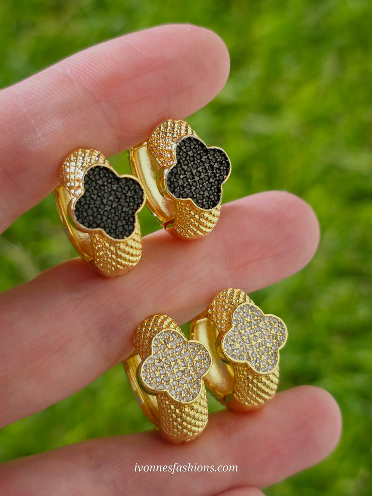 18k gold plated clover hoop earrings