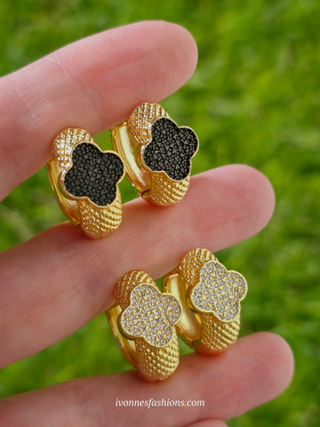 18k gold plated clover hoop earrings